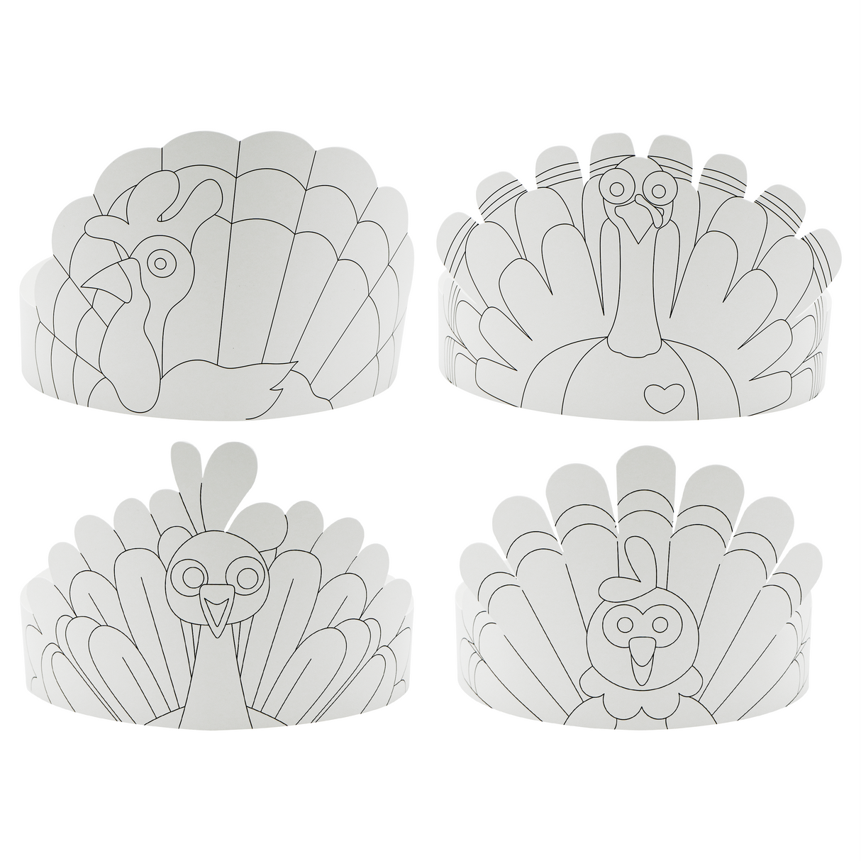 PRANK PANTRY Thanksgiving Paper Crowns, 24 Pcs Thanksgiving Hat Decorations, Color Your Own Turkey Hat Craft and headband