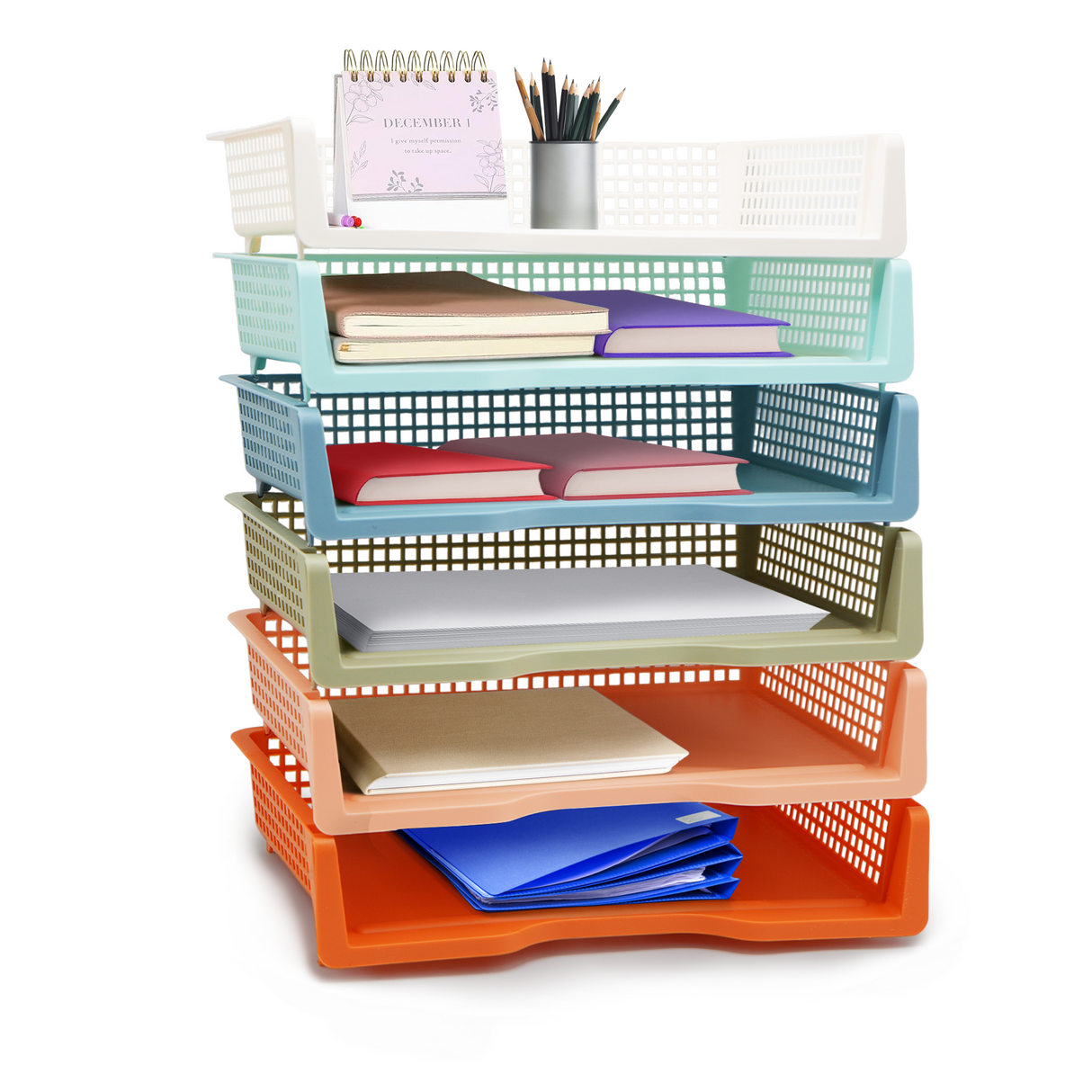 4E's Novelty 6 Pack Stackable Trays for Classroom With Classy Colours