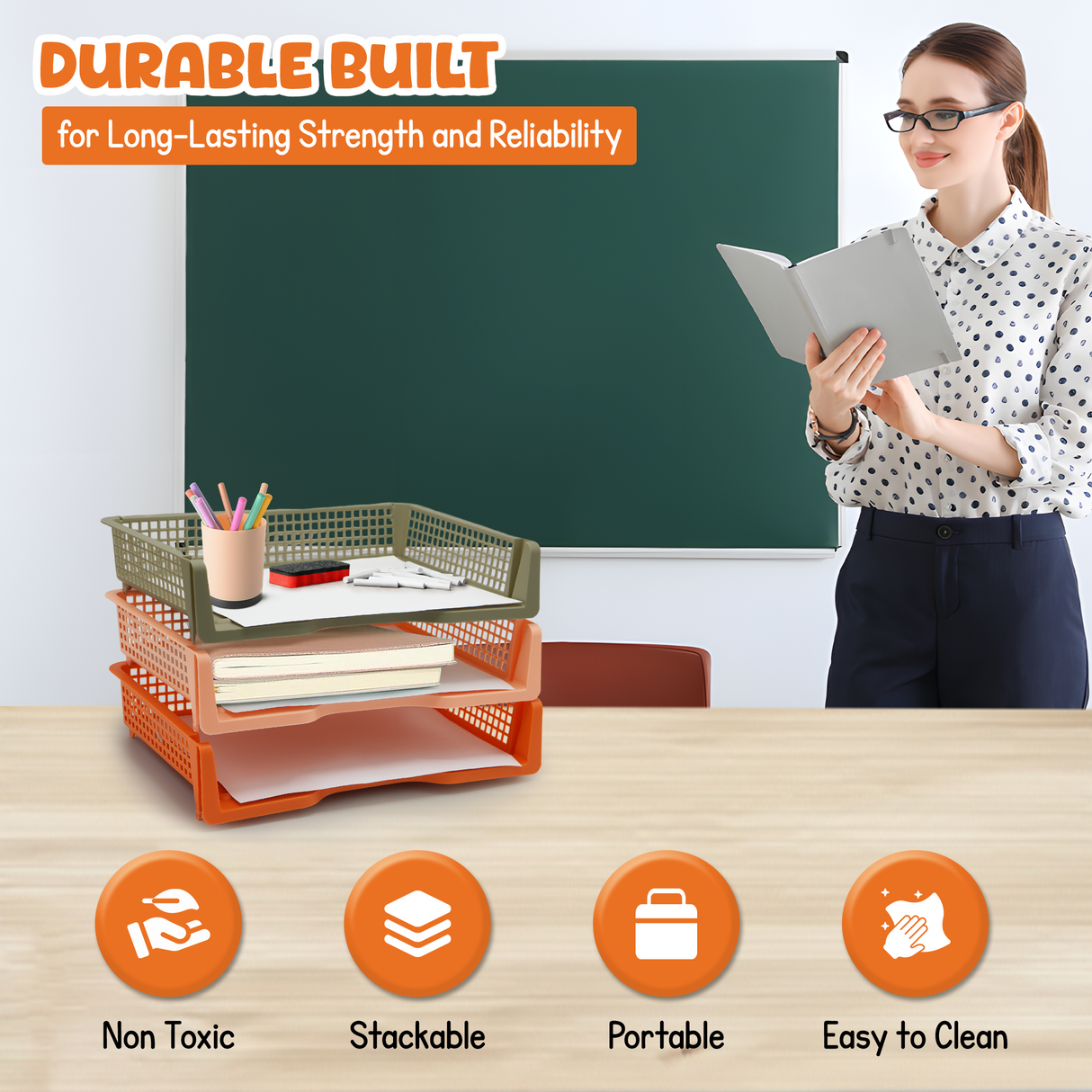 4E's Novelty 6 Pack Stackable Trays for Classroom With Classy Colours