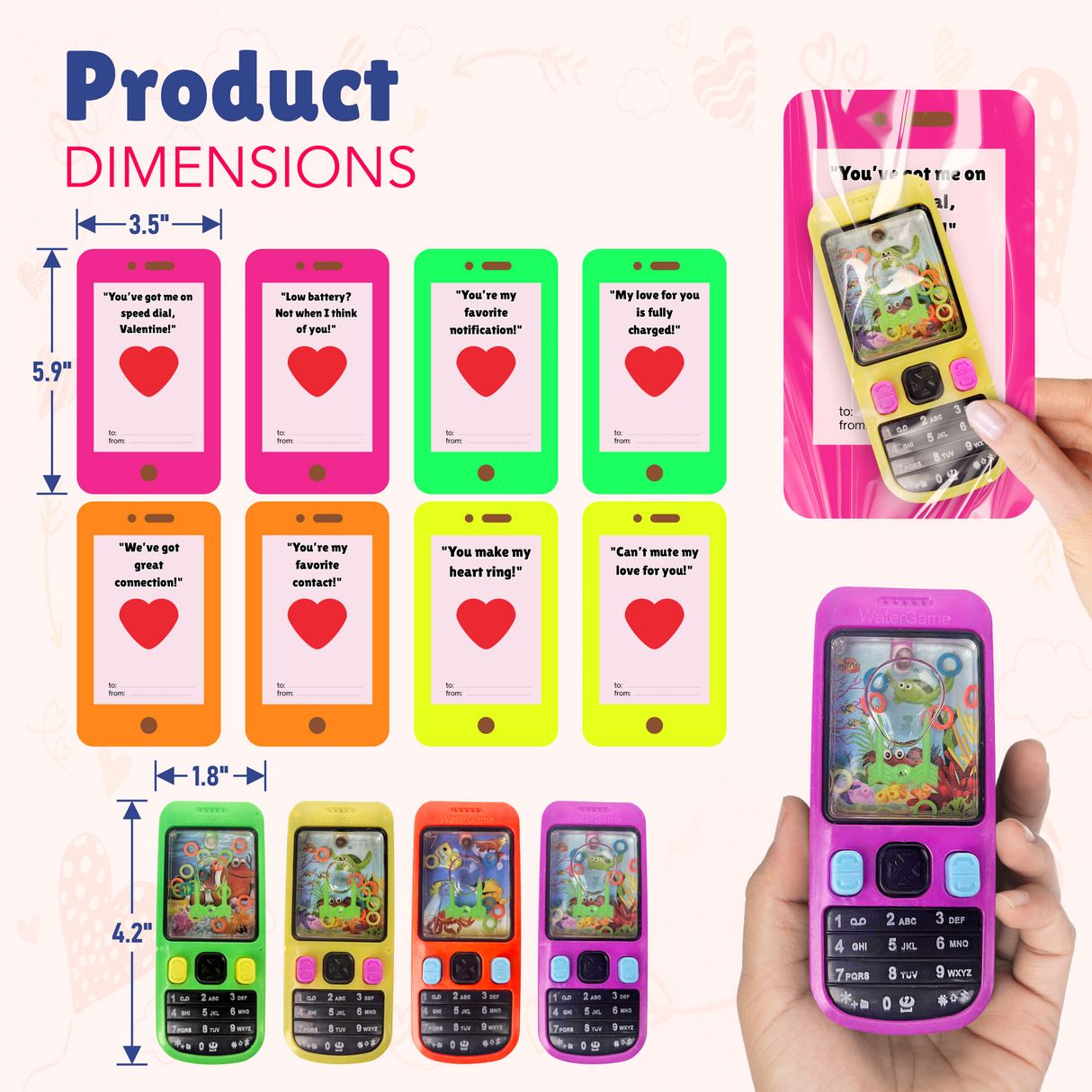 4E's Novelty 28 Pack Valentines Water Ring Games with Cards