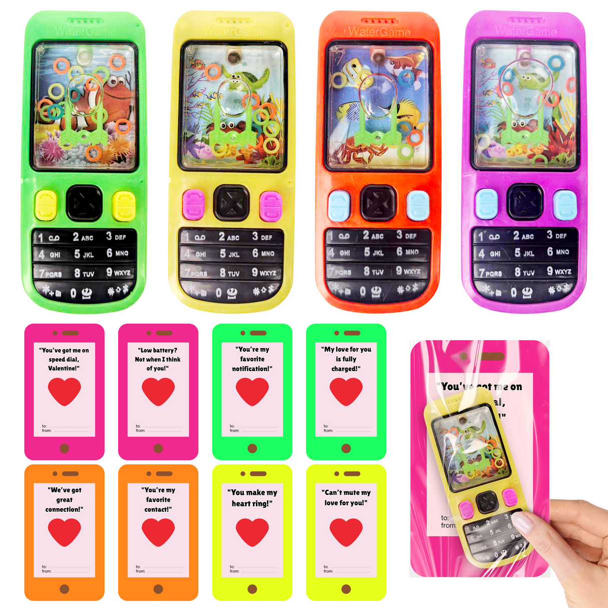 4E's Novelty 28 Pack Valentines Water Ring Games with Cards