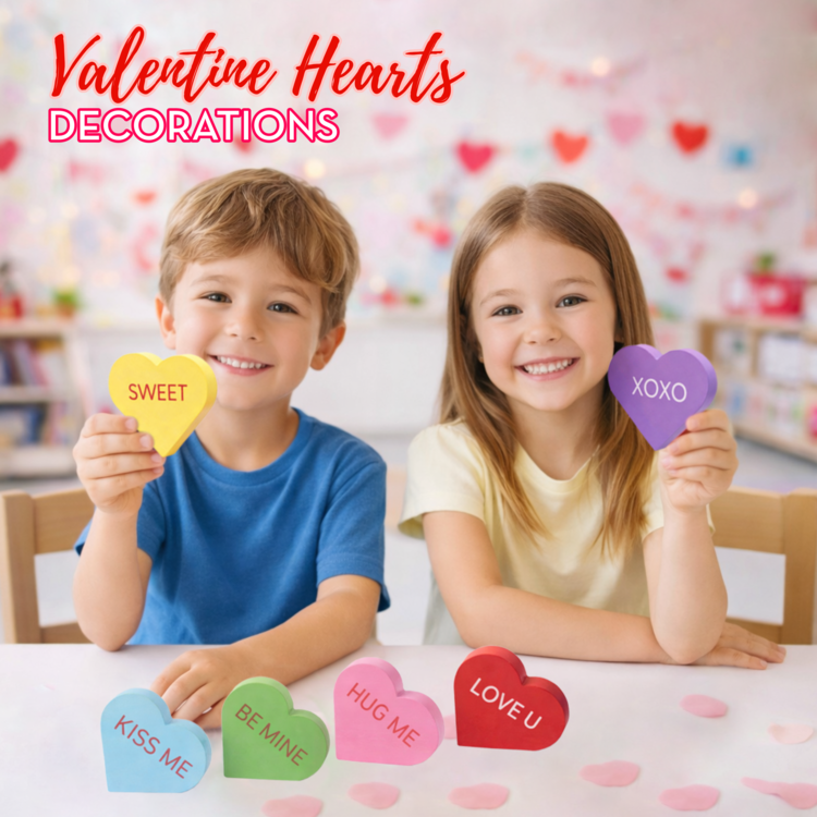 4E's Novelty 6 PCS Set Wooden Conversation Hearts Décor