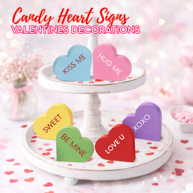 4E's Novelty 6 PCS Set Wooden Conversation Hearts Décor
