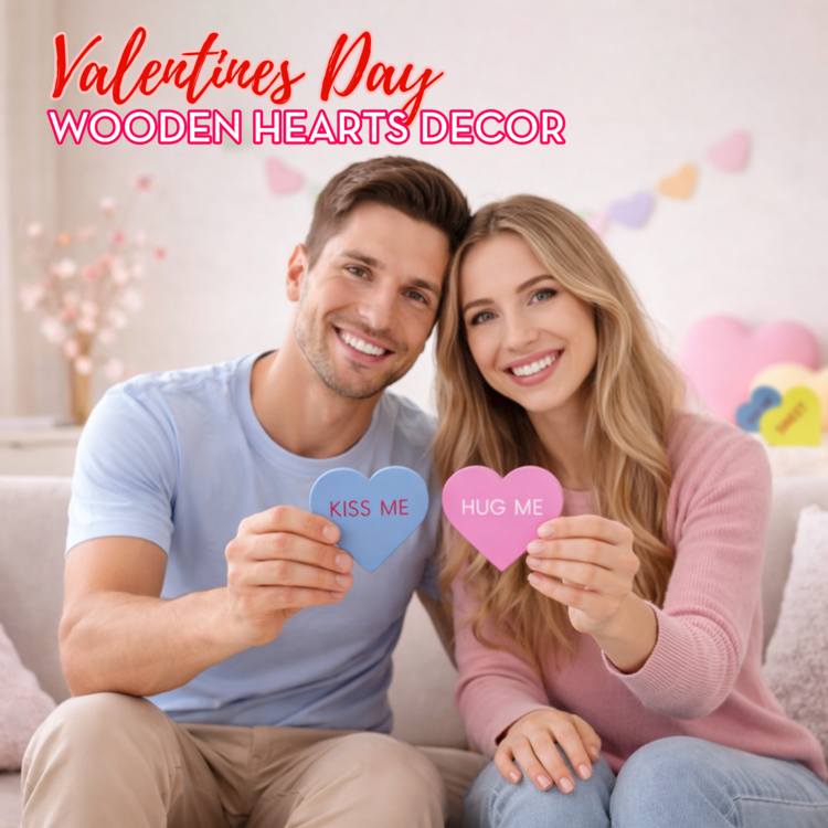 4E's Novelty 6 PCS Set Wooden Conversation Hearts Décor