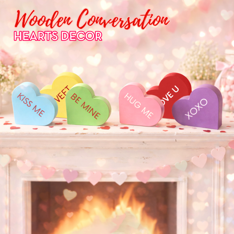 4E's Novelty 6 PCS Set Wooden Conversation Hearts Décor