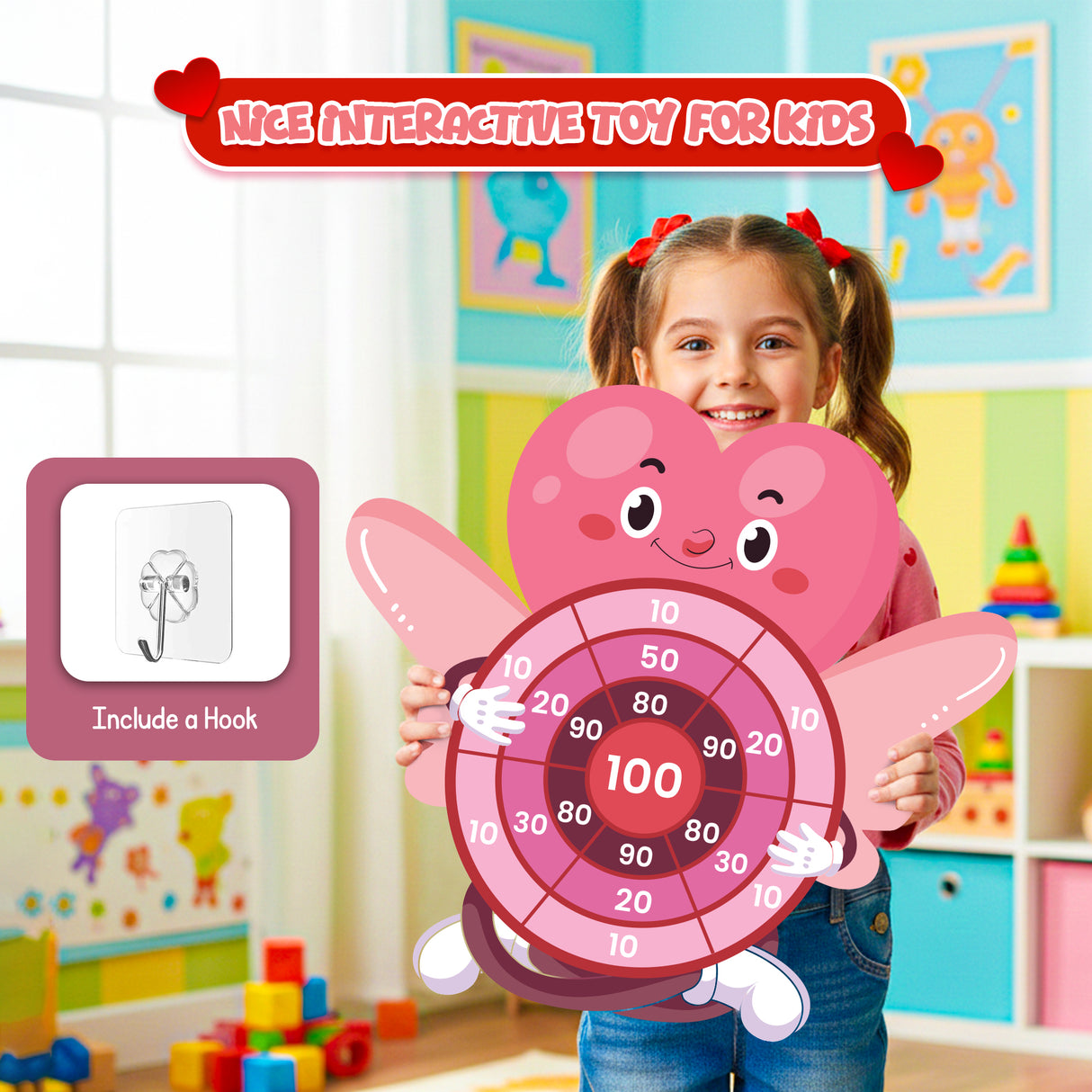 4E's Novelty Valentine Dart Board with 12 Sticky Balls