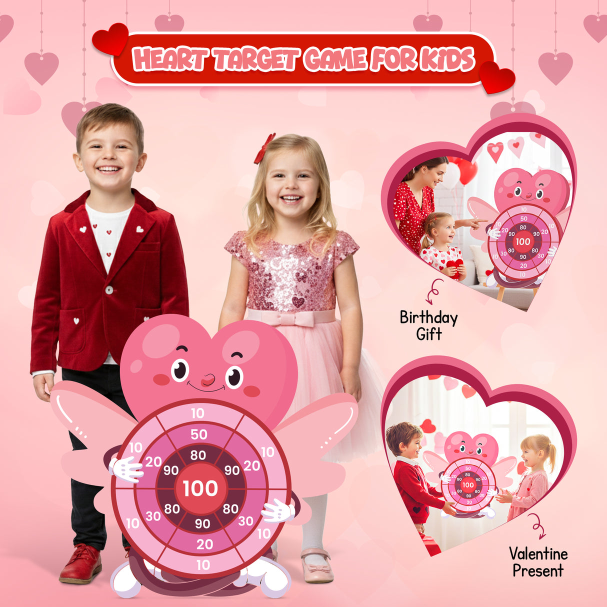 4E's Novelty Valentine Dart Board with 12 Sticky Balls