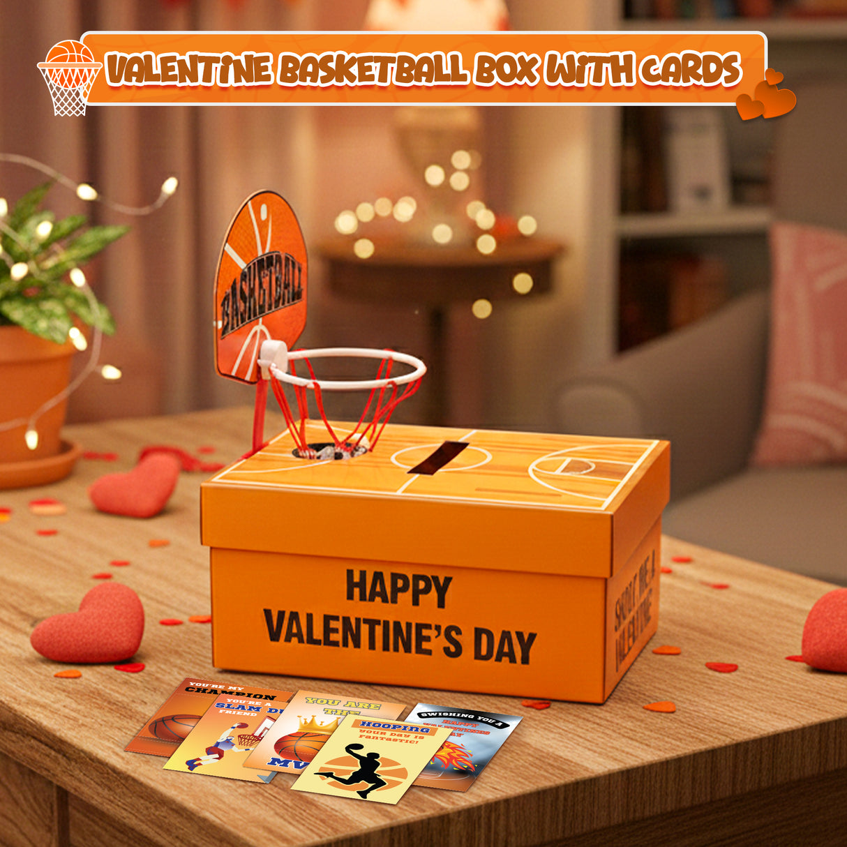 4E's Novelty Basketball Valentine Box with 32 Cards for Boys