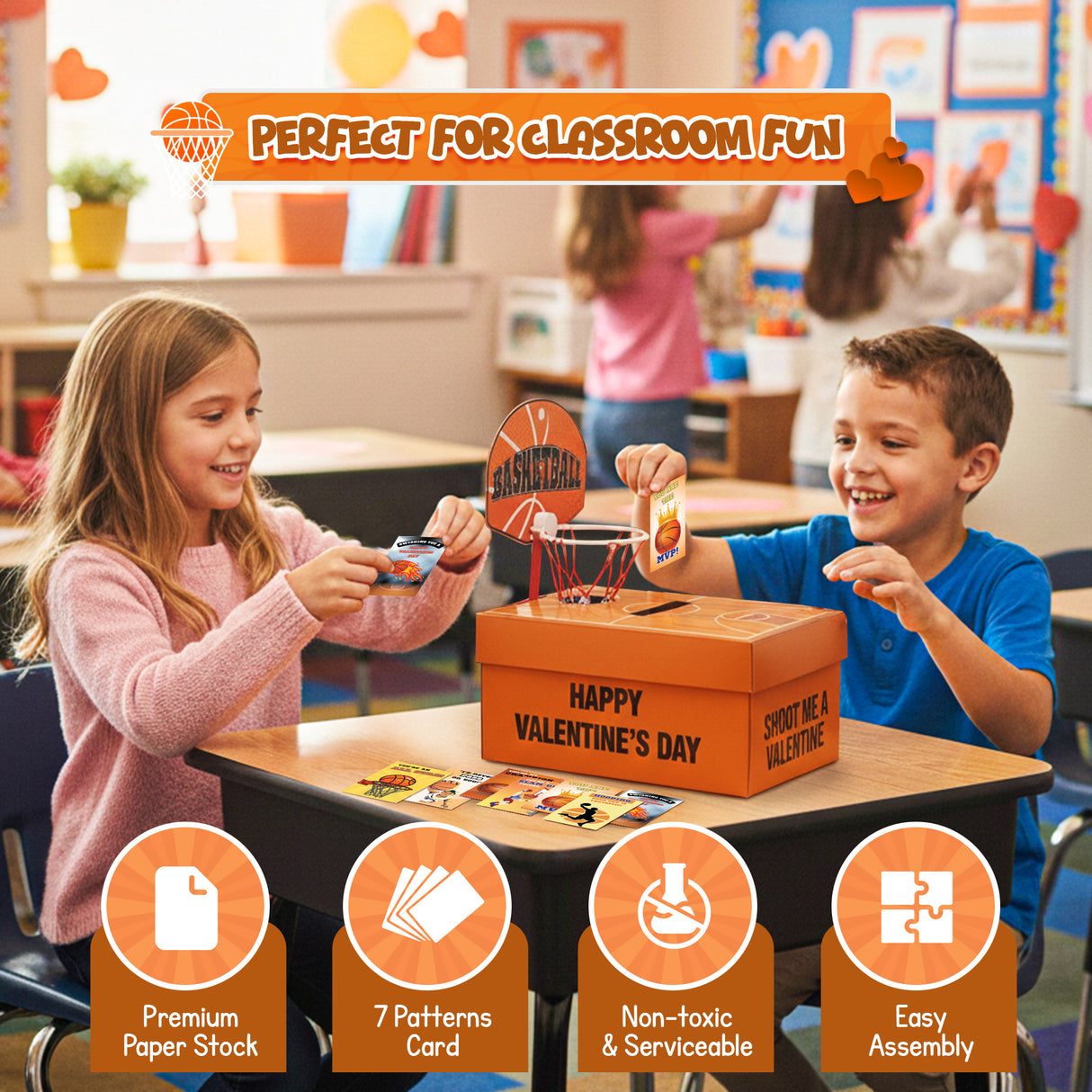 4E's Novelty Basketball Valentine Box with 32 Cards for Boys