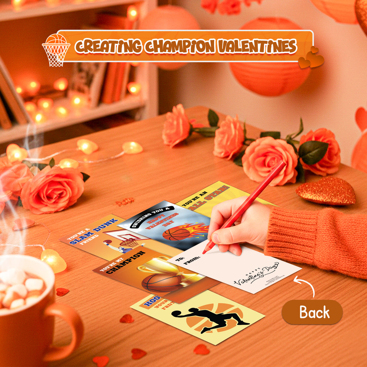 4E's Novelty Basketball Valentine Box with 32 Cards for Boys