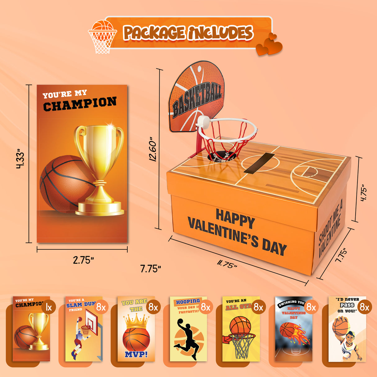 4E's Novelty Basketball Valentine Box with 32 Cards for Boys