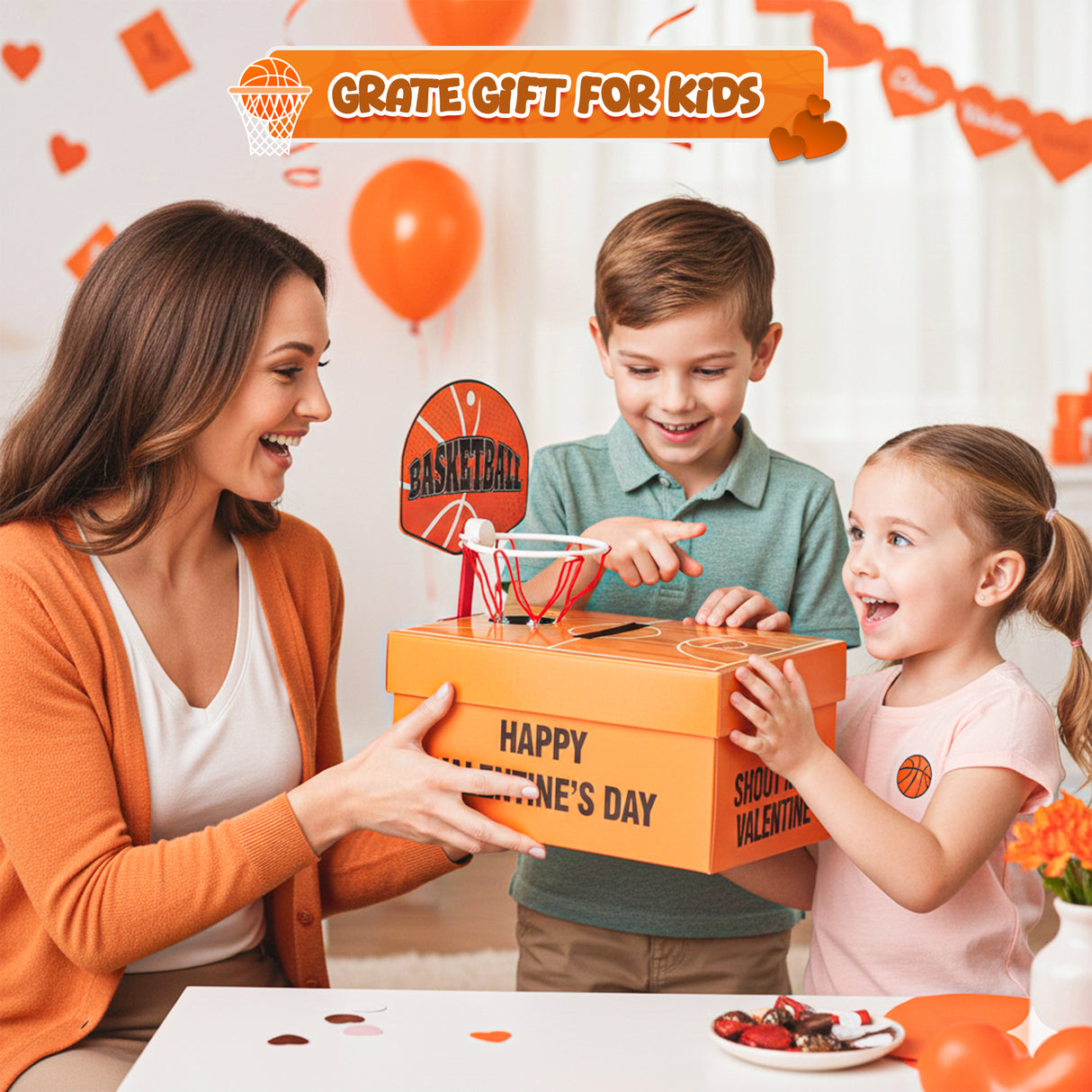 4E's Novelty Basketball Valentine Box with 32 Cards for Boys