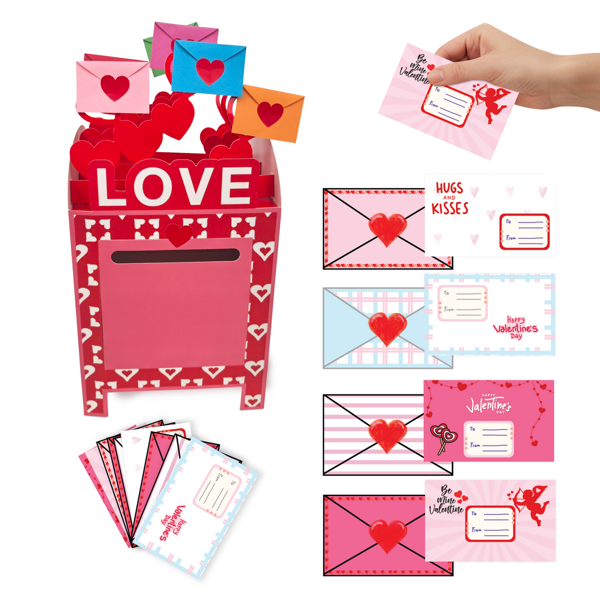 4E's Novelty 28 Pcs Valentines Mailbox with Cards for Kids