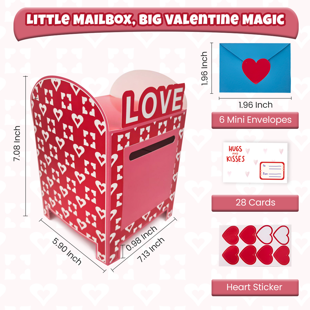 4E's Novelty 28 Pcs Valentines Mailbox with Cards for Kids