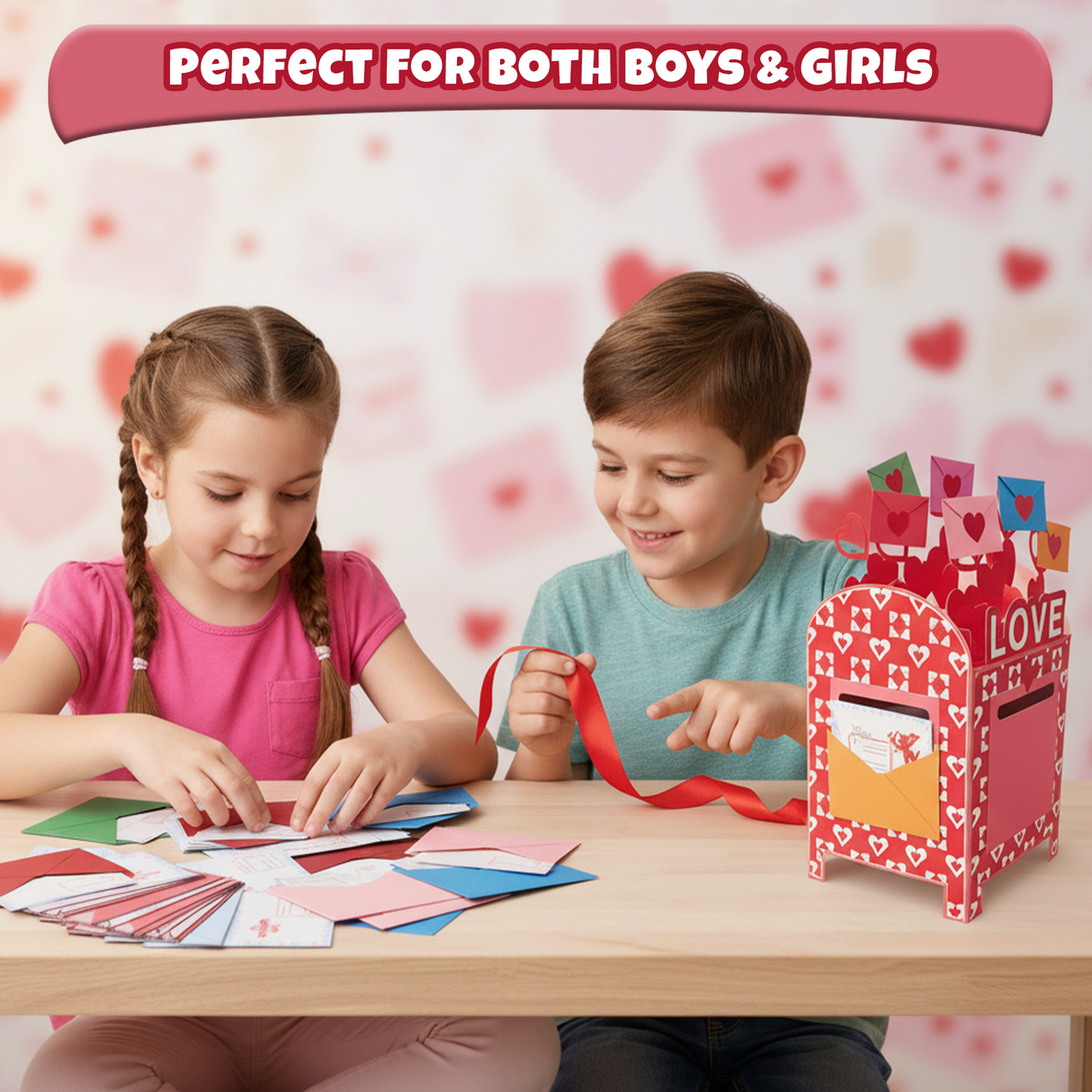 4E's Novelty 28 Pcs Valentines Mailbox with Cards for Kids