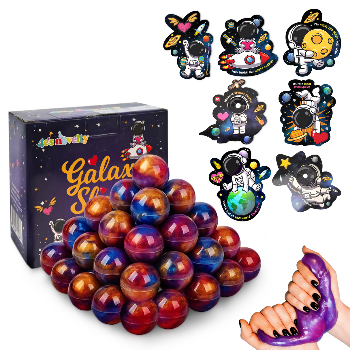 4E's Novelty Valentines Cards with Slimes for Kids (28 Pack)