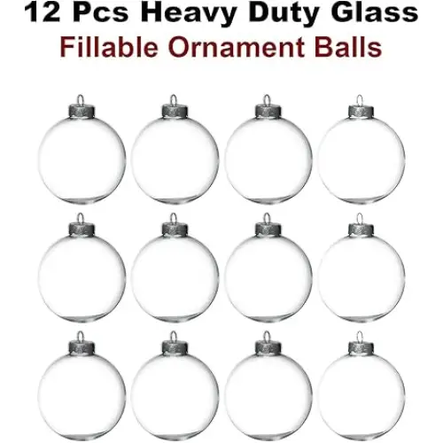 12 Pack Glass Heart Christmas Ornament 60mm/2.36’’ Clear Fillable Ornaments