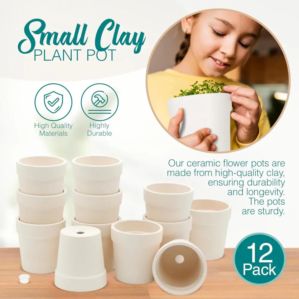 12-pcs Ceramic Flower Pot - Mini Terracotta, Small Clay Pots for Plants, Paintable Flower Pots for Kids