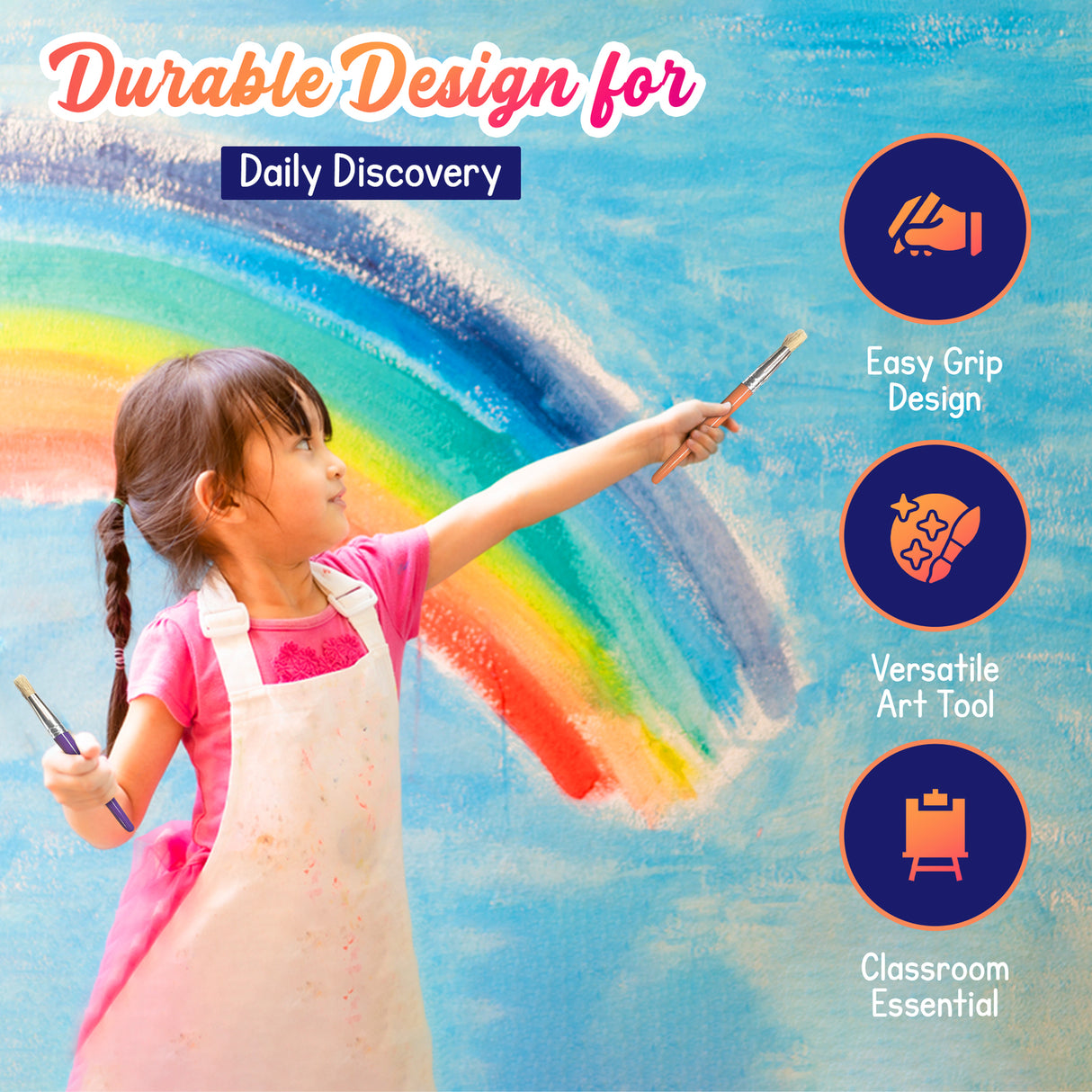 4E's Novelty 12Pcs Kids Paint Brushes, Thick Paint Brushes for Kids