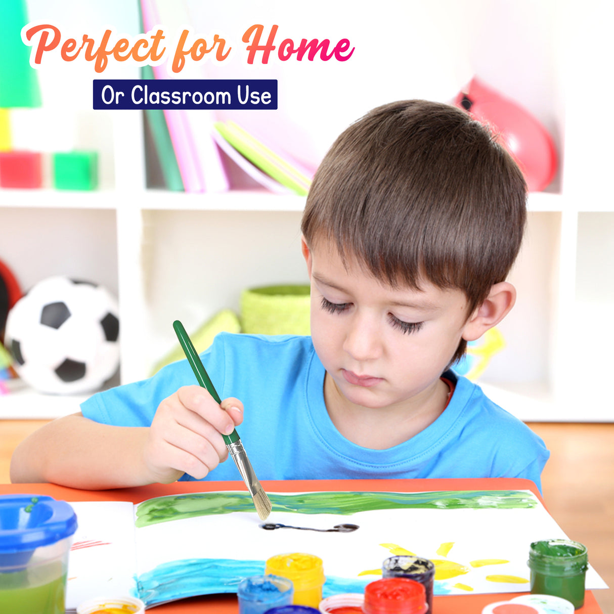 4E's Novelty 12Pcs Kids Paint Brushes, Thick Paint Brushes for Kids