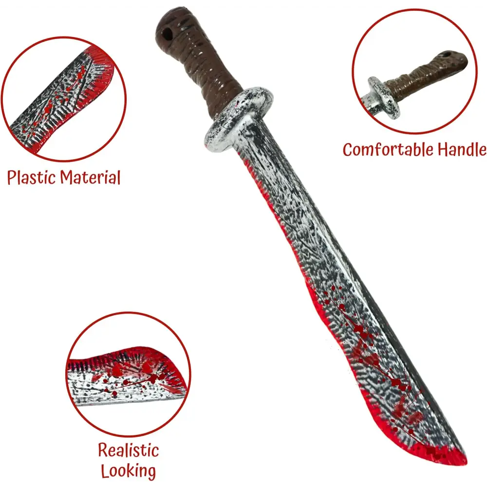 17’’ Fake Bloody Machete - Large Plastic Knife with Fake Blood Halloween Costume Accessory