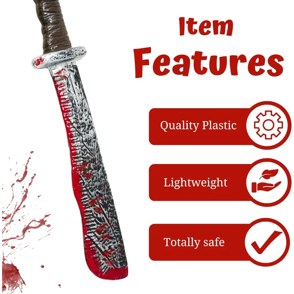 17’’ Fake Bloody Machete - Large Plastic Knife with Fake Blood Halloween Costume Accessory