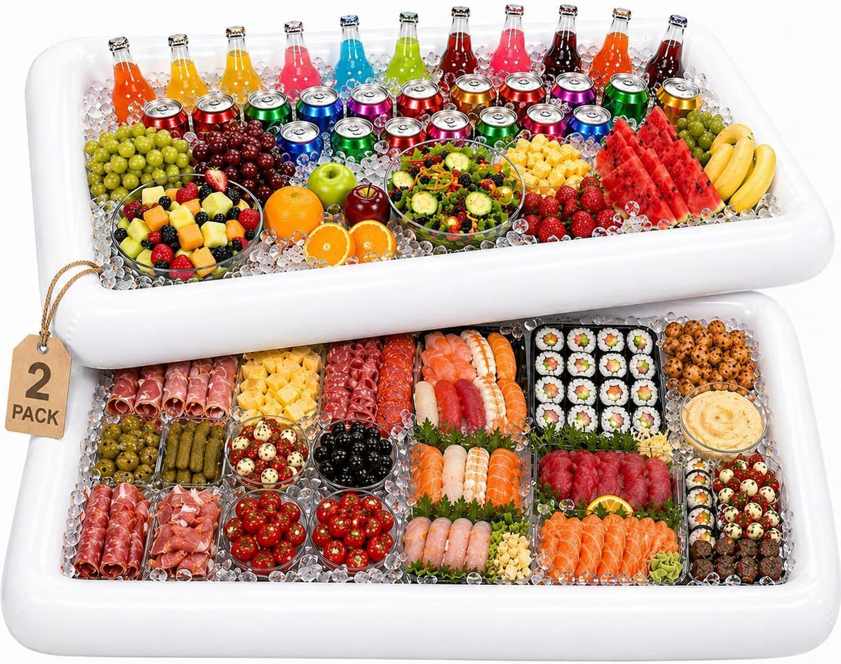 4E's Novelty Inflatable Ice Serving Buffet Bar Pack of 2, White PVC Floating Cooler Tray