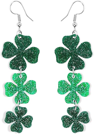 4E's Novelty St Patricks Day Large Acrylic Green Shamrock Earrings for Women