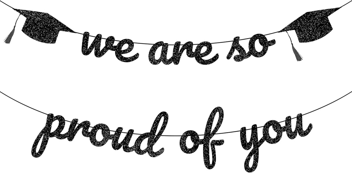 4E's Novelty 2026 Black Glitter Graduation Banner – We Are So Proud of You
