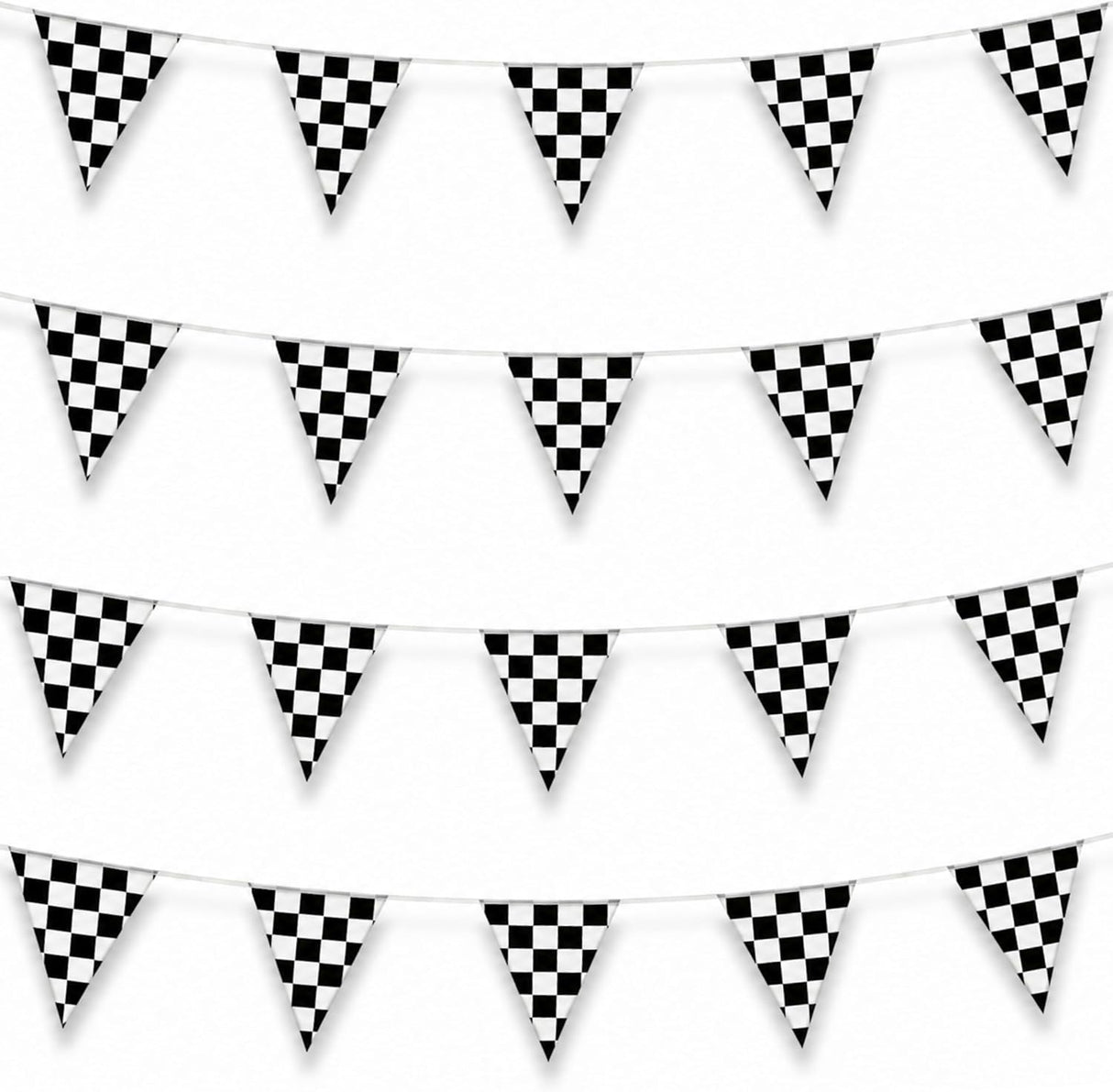 4E’s Novelty 100 Ft Checkered Flag Banner Racing Party Decorations with 48 Large Pennants for Birthdays