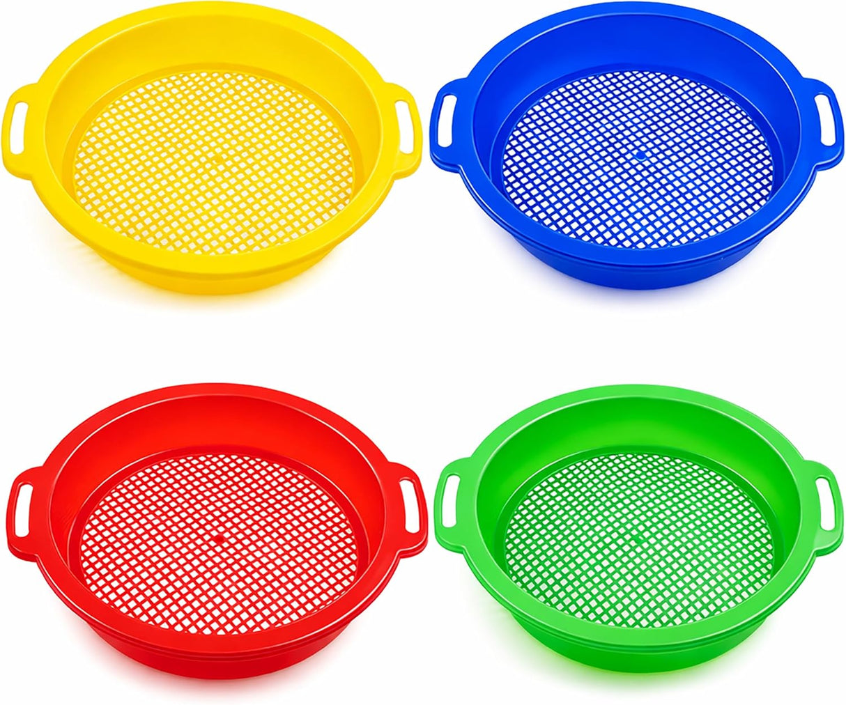 4E's Novelty 4 Pack Sand Sifter – 8.75" Sandbox Toys for Kids, Durable Beach Rock Strainers