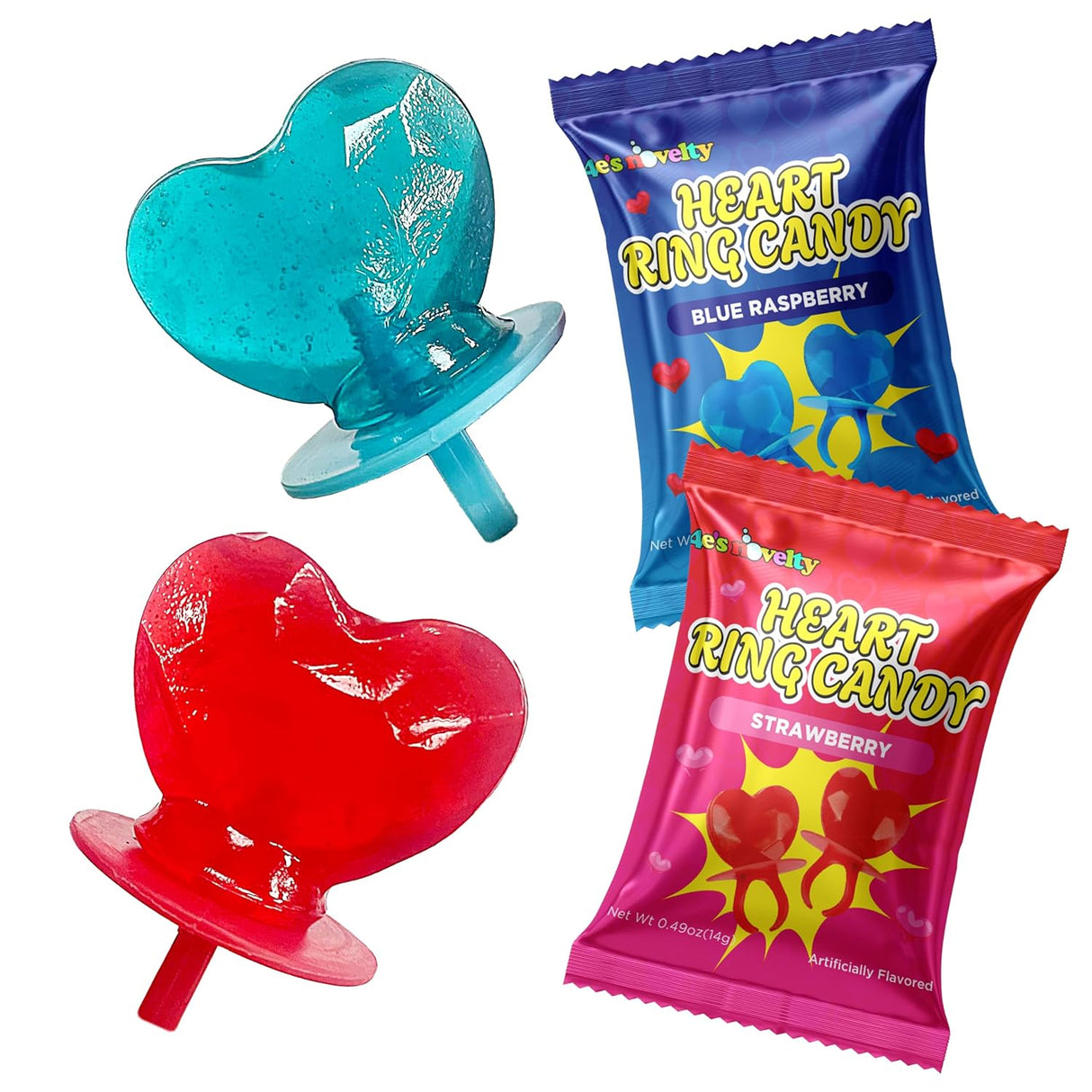 4E's Novelty Blue And Red Valentines Candy Rings Classroom Exchange (30 Ct Bulk)