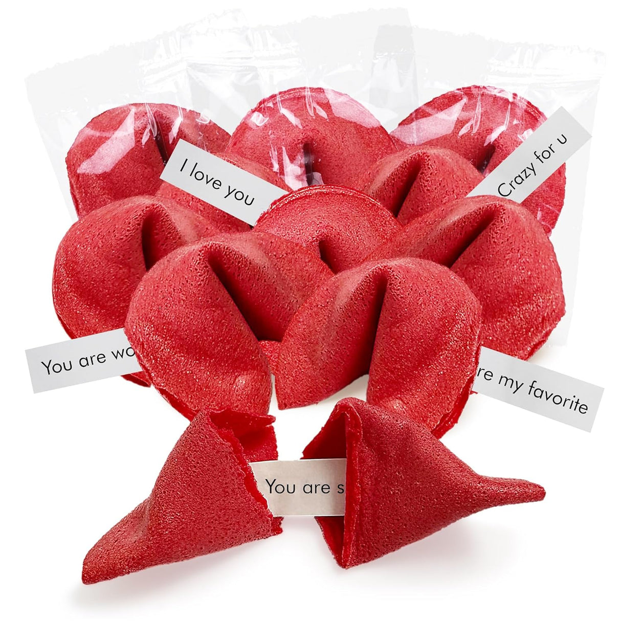 4E’s Novelty Valentine Fortune Cookies 50 Pack, Individually Wrapped Strawberry Cookies with Valentine Messages