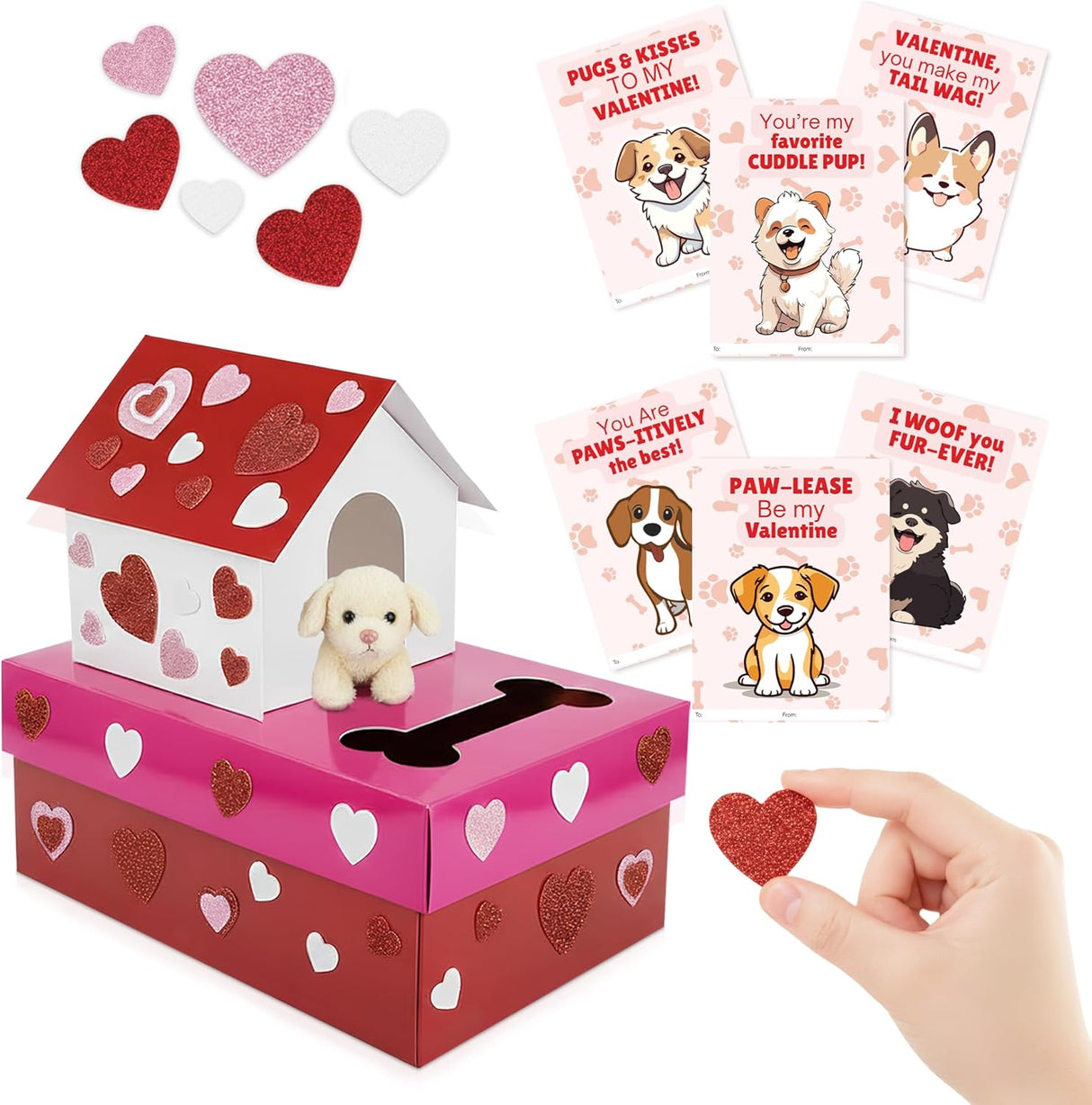 4E's Novelty Valentines Day Box and Cards for Kids (32 Pcs)