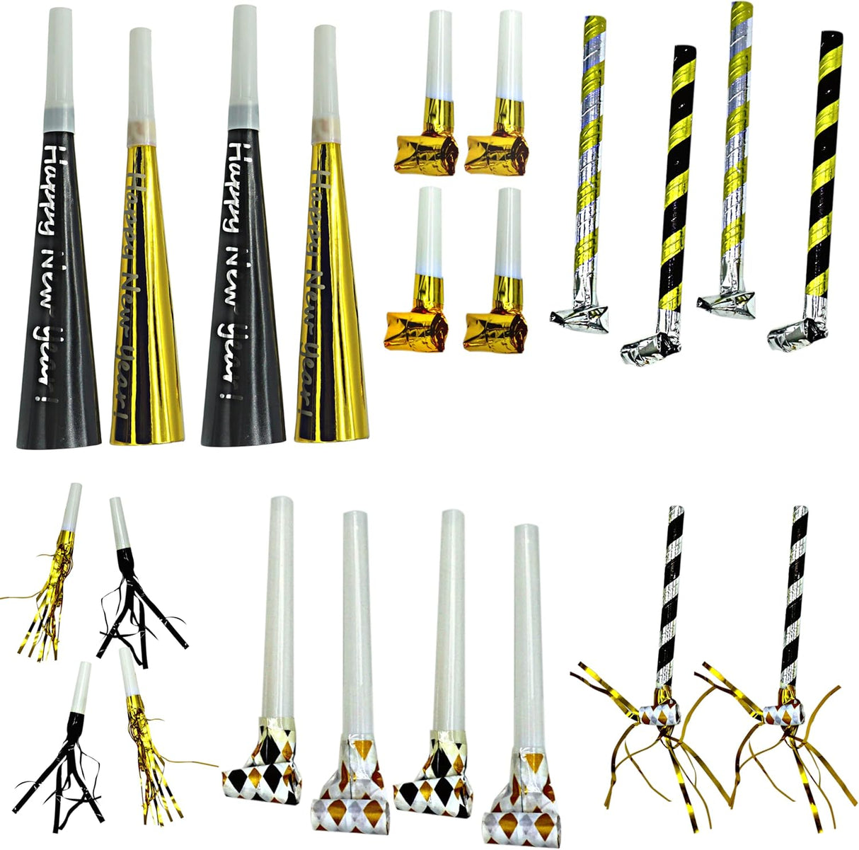 4E's Novelty 50 Pack NYE Noisemakers – New Years Eve Party Supplies