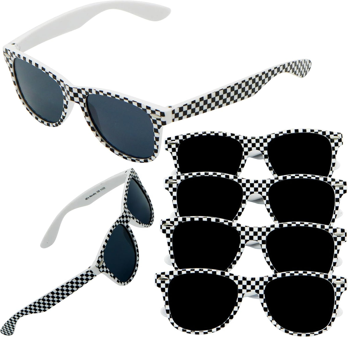 4E's Novelty 12 Pack Checkered Race Car Sunglasses - Party Favors for Kids & Adults