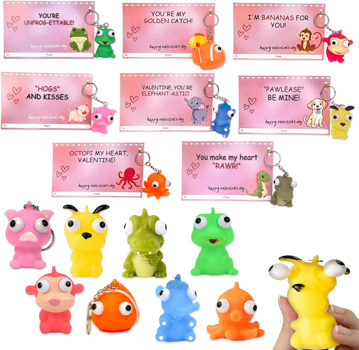 4E's Novelty 24 Pack Valentines Cards with Popping Eye Animals