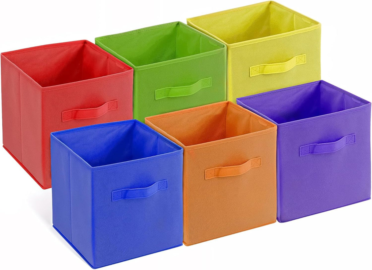 4E's Novelty 6 Packs 11 Inch Rainbow Color Storage Foldable Cube Bins, Colorful Storage Baskets