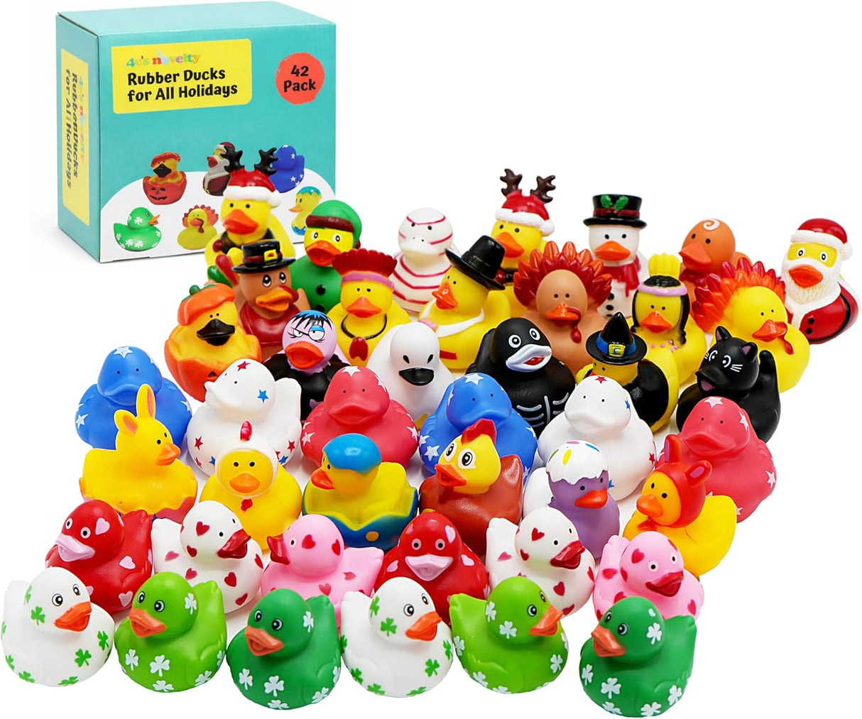 All Holidays Rubber Ducks Pack of 42 - Includes Thanksgiving, Christmas, Valentines & More, Bath Toys for Kids, Advent Gift, Seasonal Ducks