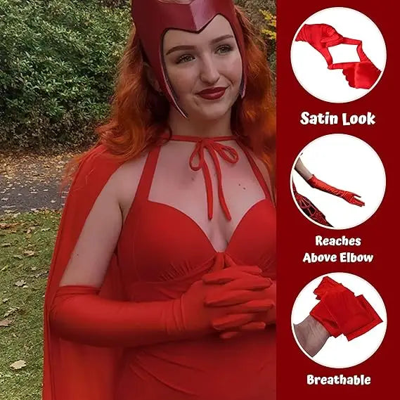 21" Elbow Length Satin Long Red Gloves for Women Cosplay, Opera Gloves, Costume Accessories by 4E's Novelty