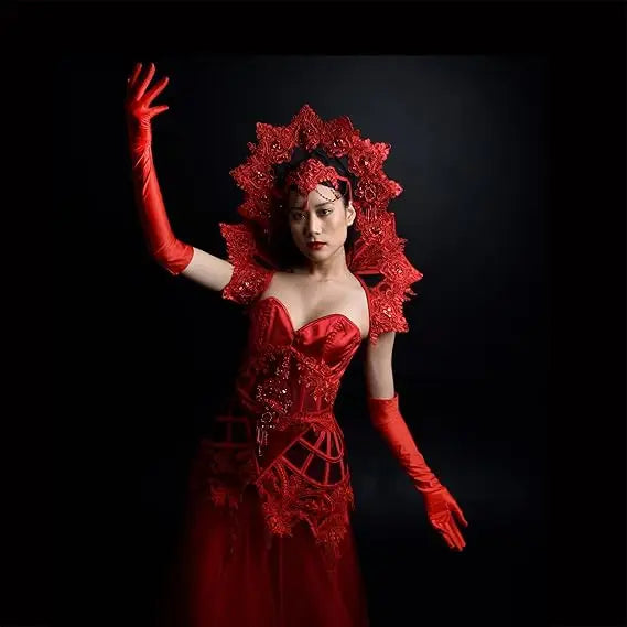 21" Elbow Length Satin Long Red Gloves for Women Cosplay, Opera Gloves, Costume Accessories by 4E's Novelty