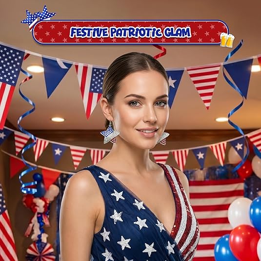 4E's Novelty Women Patriotic Red White 4th of July Earrings