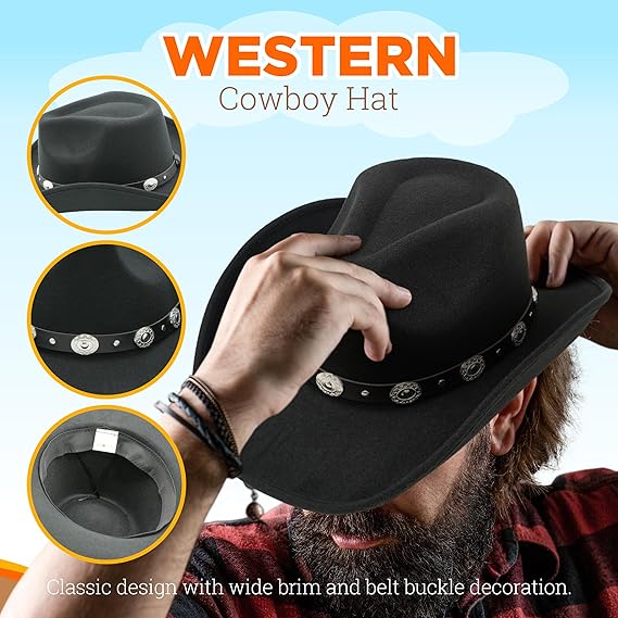 4E's Novelty Black Cowboy Hat For Men & Women Premium Felt Western Cowboy Hat
