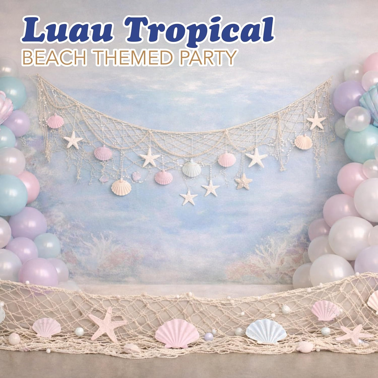 4E's Novelty Fish Net Decorative - Pack of 3 - Natural Cotton Fishnet Decor - Each 14 x 4 feet - for Mermaid Party Decorations, Luau Tropical Nautical Beach Table Cover