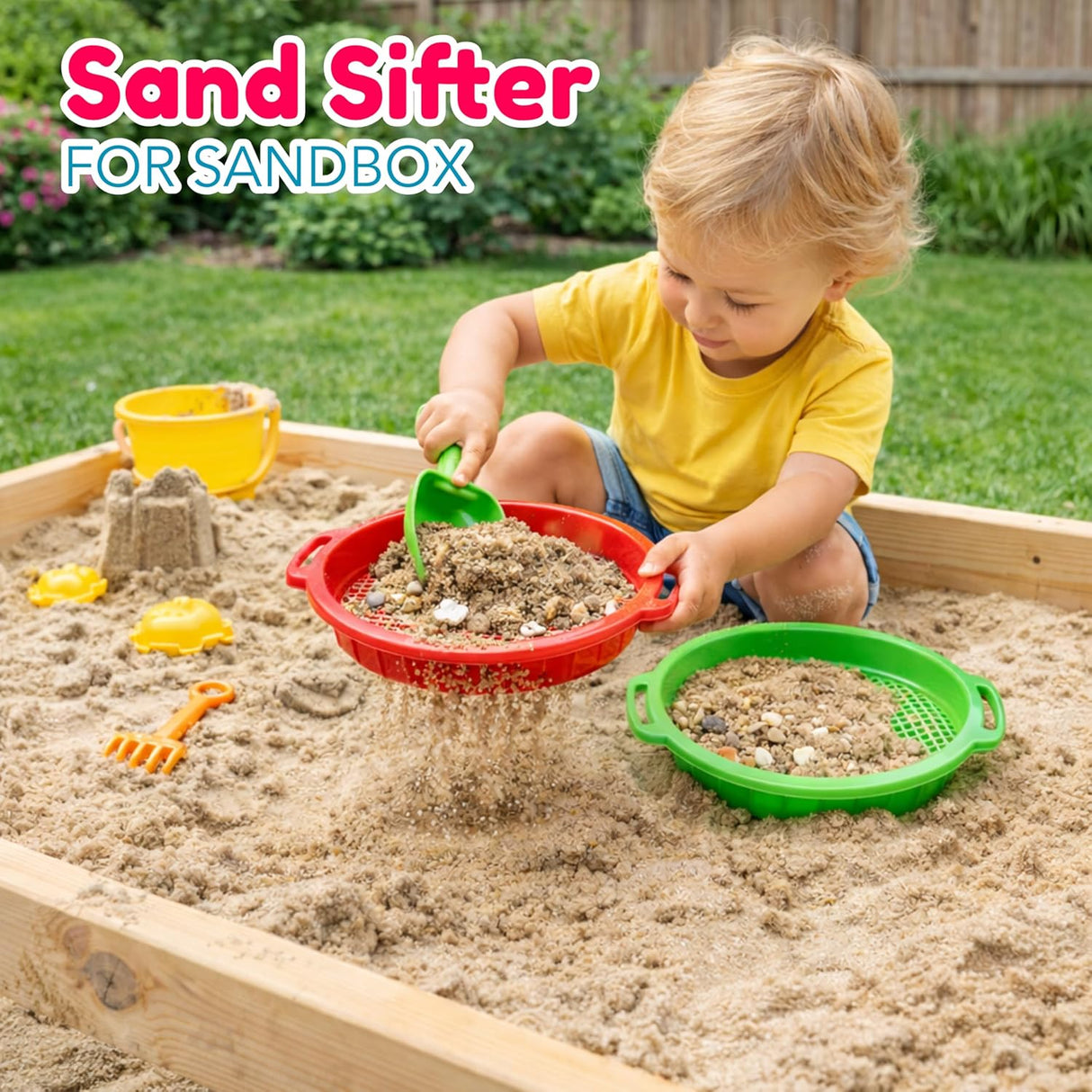 4E's Novelty 4 Pack Sand Sifter – 8.75" Sandbox Toys for Kids, Durable Beach Rock Strainers