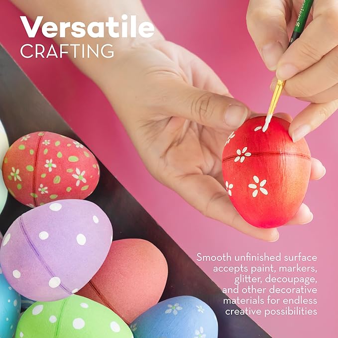 4E's Novelty DIY Paper Mache Easter Eggs to Paint 24 Pack – Paintable & Fillable Blank Craft Eggs for Kids & Adults, Easter Crafts DIY