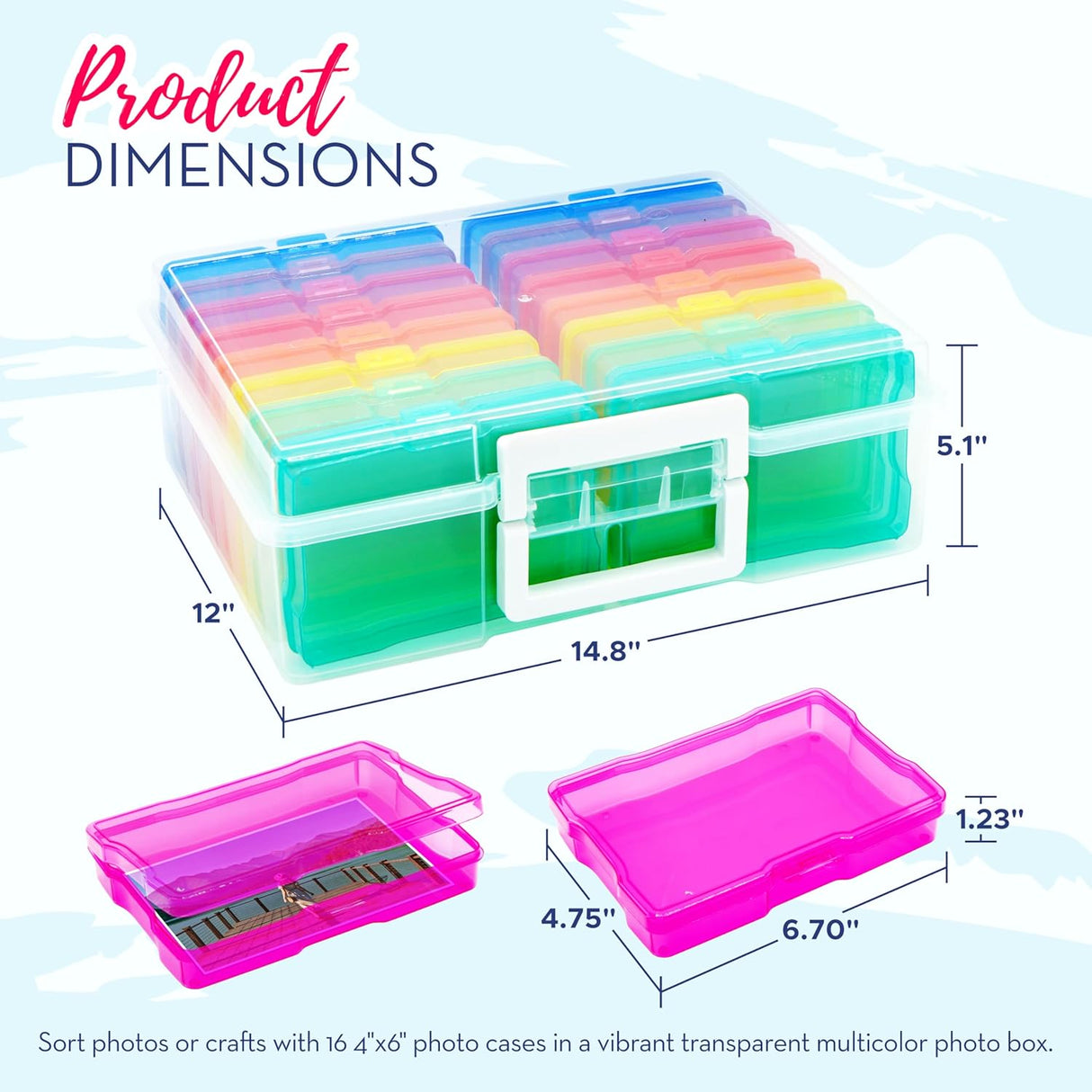 4E's Novelty 16 Pack Clear Multi-color Photo Box with 4x6 Photo Cases