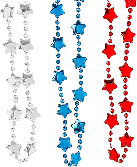 4E's Novelty 72 Pack Beaded Necklace – Red White Blue 4th of July Accessories