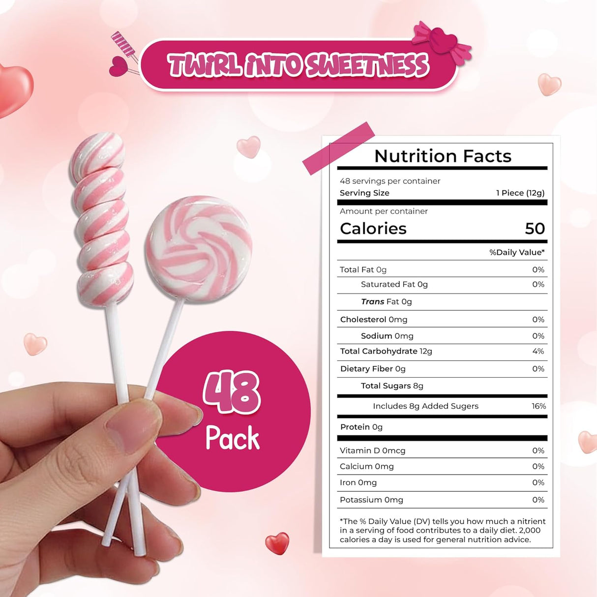 4E's Novelty Pink Swirl and Twist Lollipop (48 Pack) - Pink Swirl Lollipops