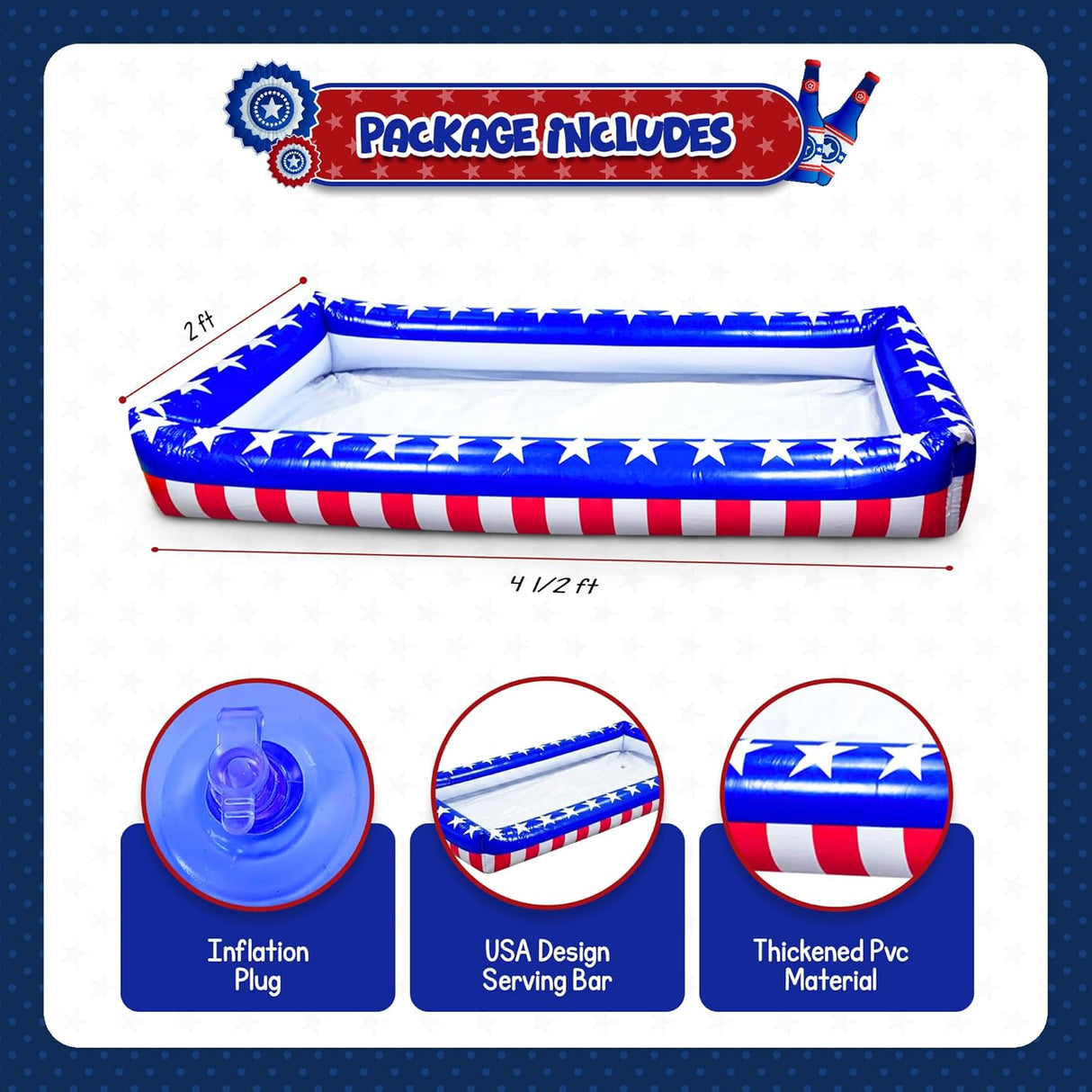 4E's Novelty Patriotic Inflatable Serving Bar – 4th of July Ice Tray for Food Buffet Table Cooler